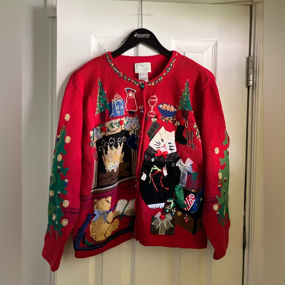Vintage Christmas Cat Sweater Ugly Xmas Sweater Cat by Susan Bristol